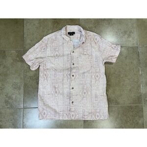 Cotton On Garments Men's M Geometric Button-Up Shirt Short Sleeve Pink Camp